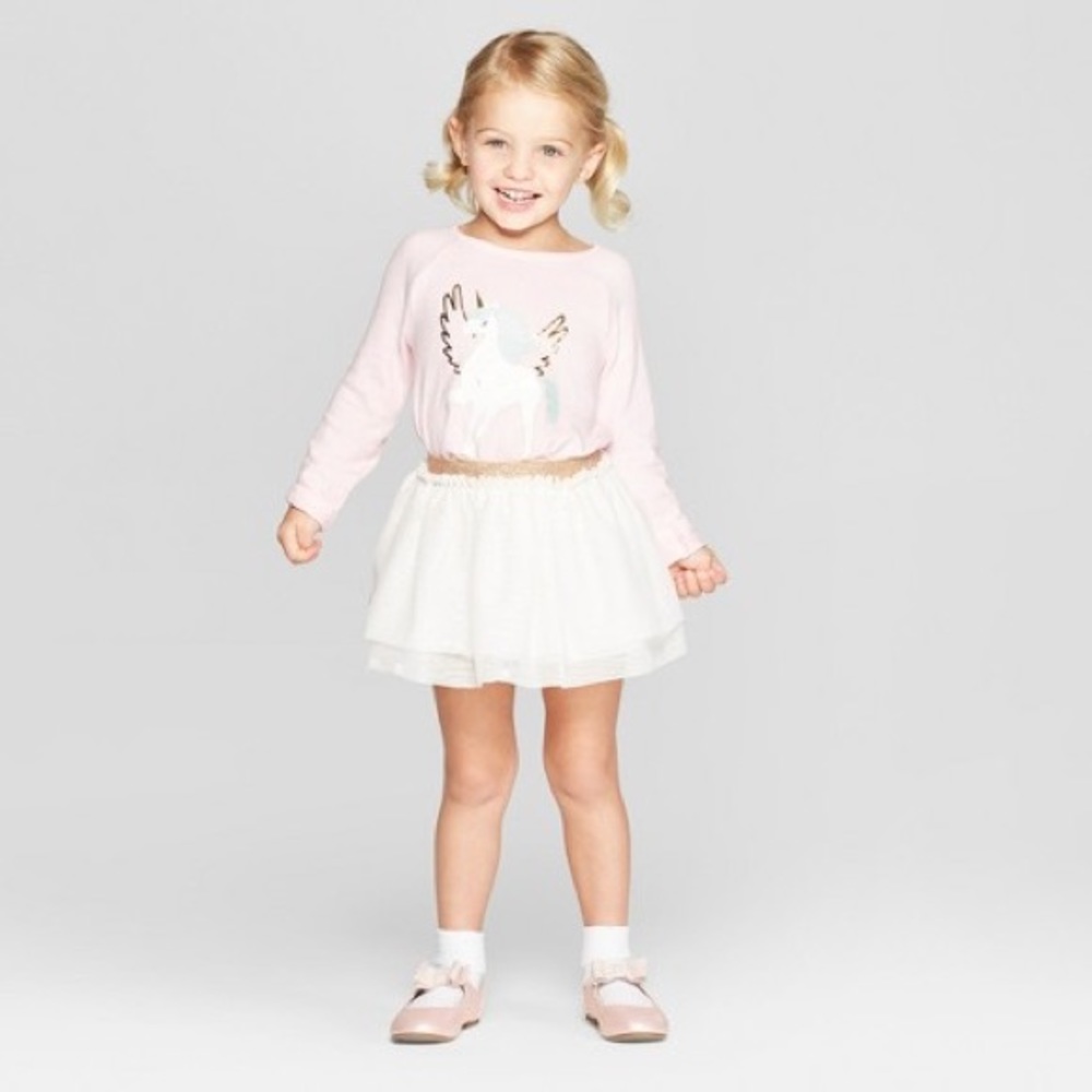 toddler girl tutu skirt with gold pom poms